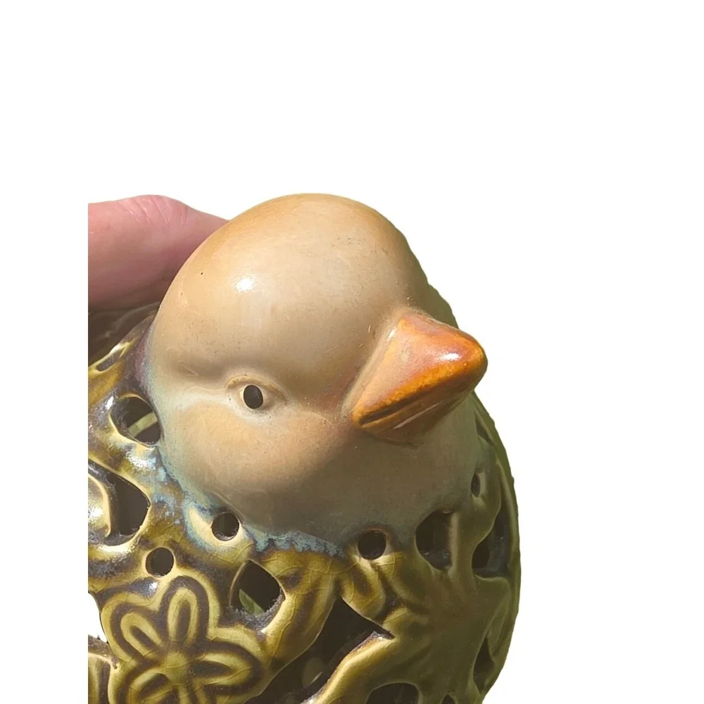Ceramic Bird Tealight Candle Holder Cutout Glazed Figurine Lantern